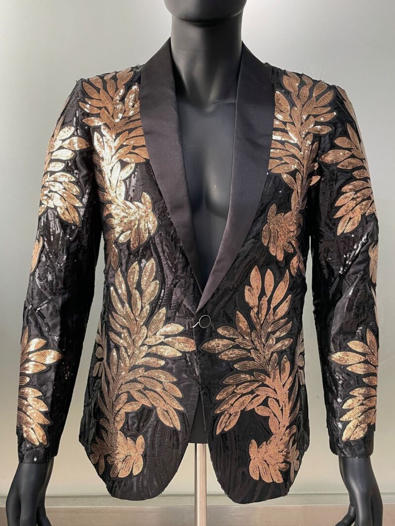 Men's Gold Sequin Applique Suit Casual Suit Jacket - Image 4