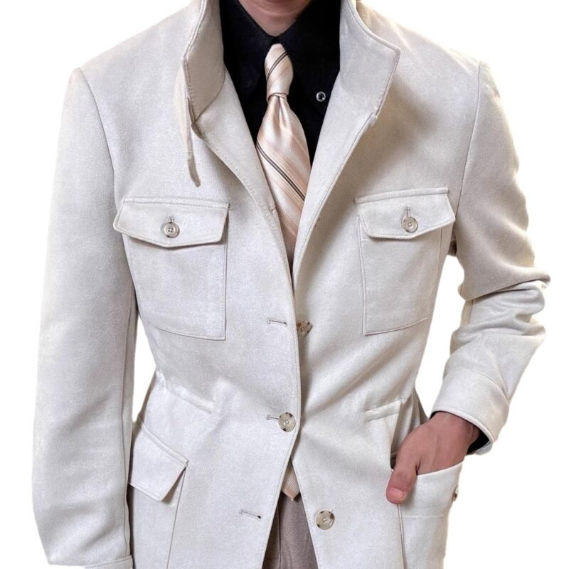 Spring Italian Suede Stand Collar Safari Jacket Jacket - Image 7