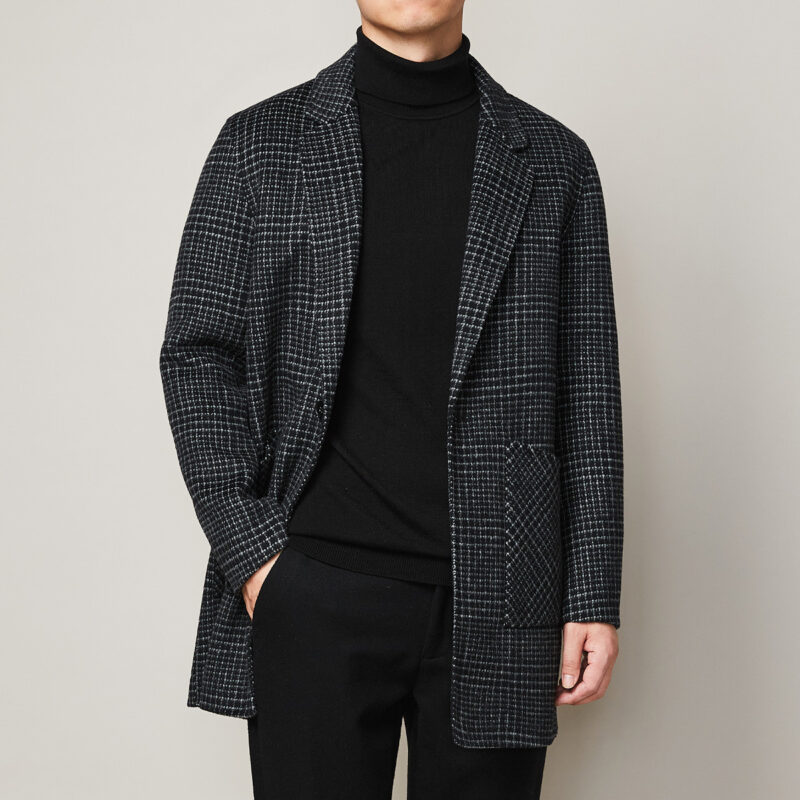 Men's Check Woolen Coat Thick Handmade Double-Sided Woolen Coat - Image 6