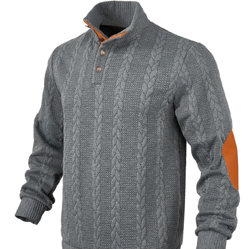 Men's Jacquard Sweater Affixed Cloth Embroidered Lapel - Image 3