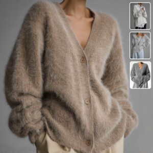 Soft Fuzzy Knit Button-Up Cardigan