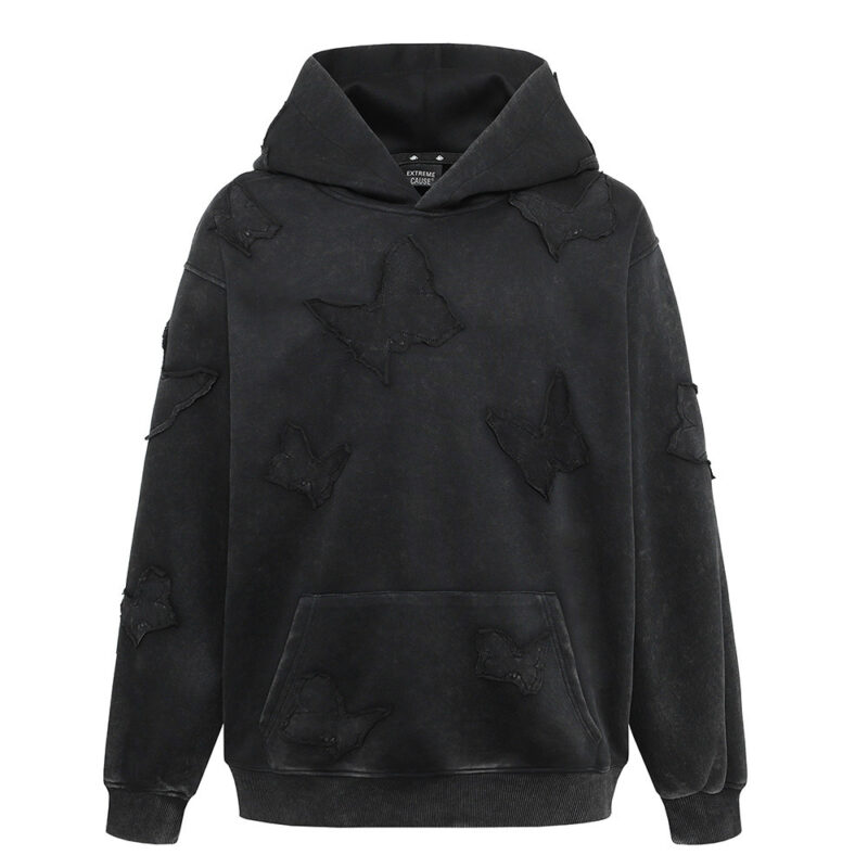 Butterfly Affixed Cloth Embroidered Hooded Sweater Men's Autumn - Image 5