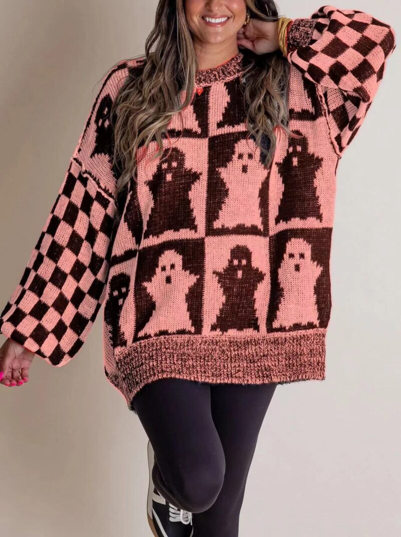 Oversized Halloween Pumpkin Knit Sweater - Image 5