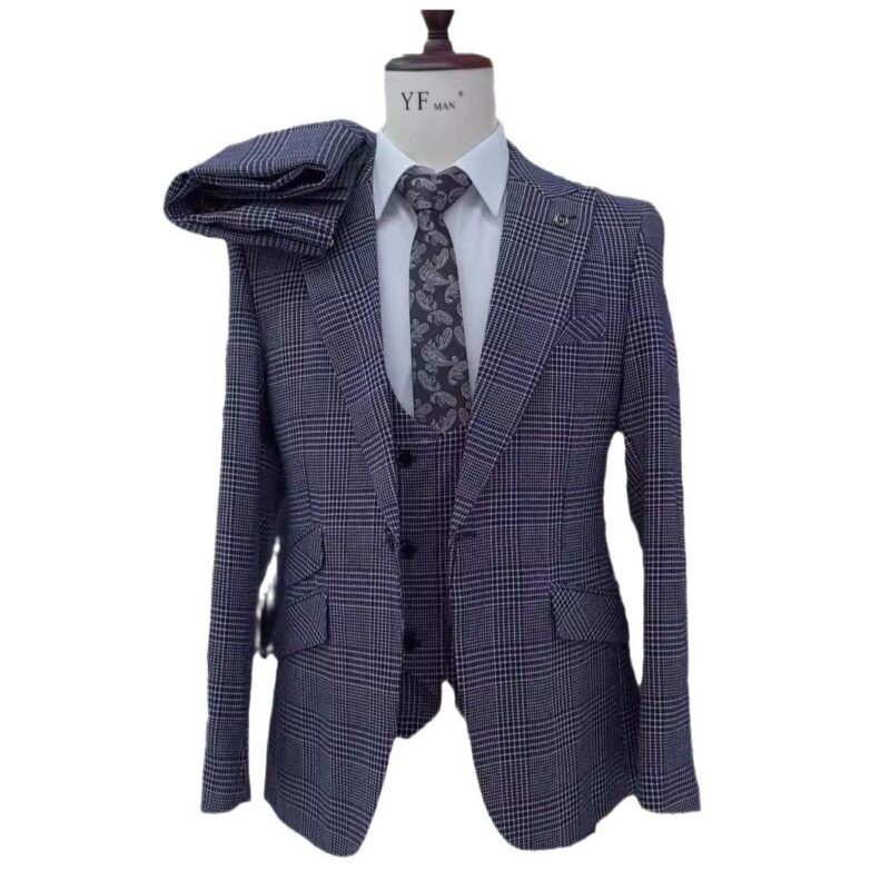 Men's Plaid Wedding Casual Host Suit 3-piece Set - Image 3