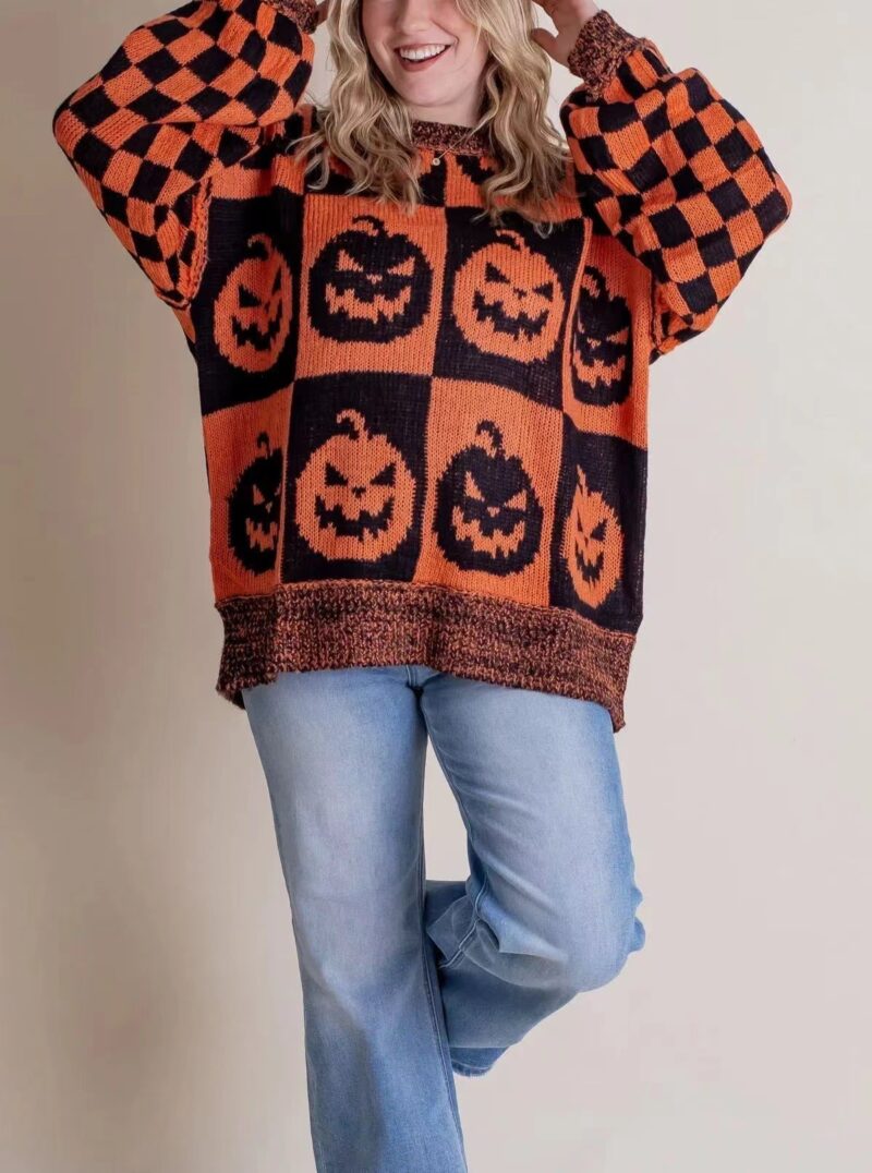 Oversized Halloween Pumpkin Knit Sweater - Image 7