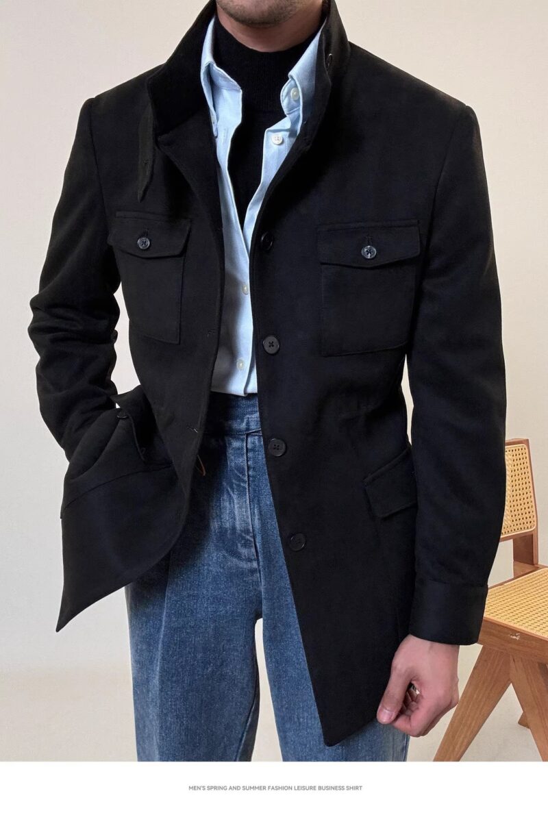 Spring Italian Suede Stand Collar Safari Jacket Jacket - Image 2