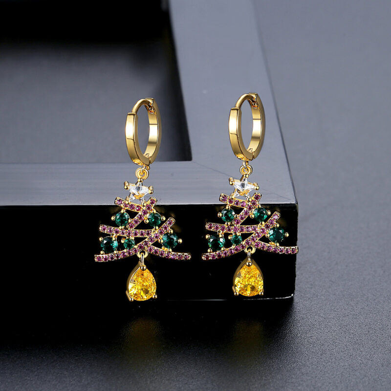 Sparkling Christmas Tree Drop Earrings - Image 2