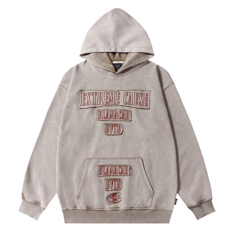 Letter Patch Embroidered Decorative Hoodie