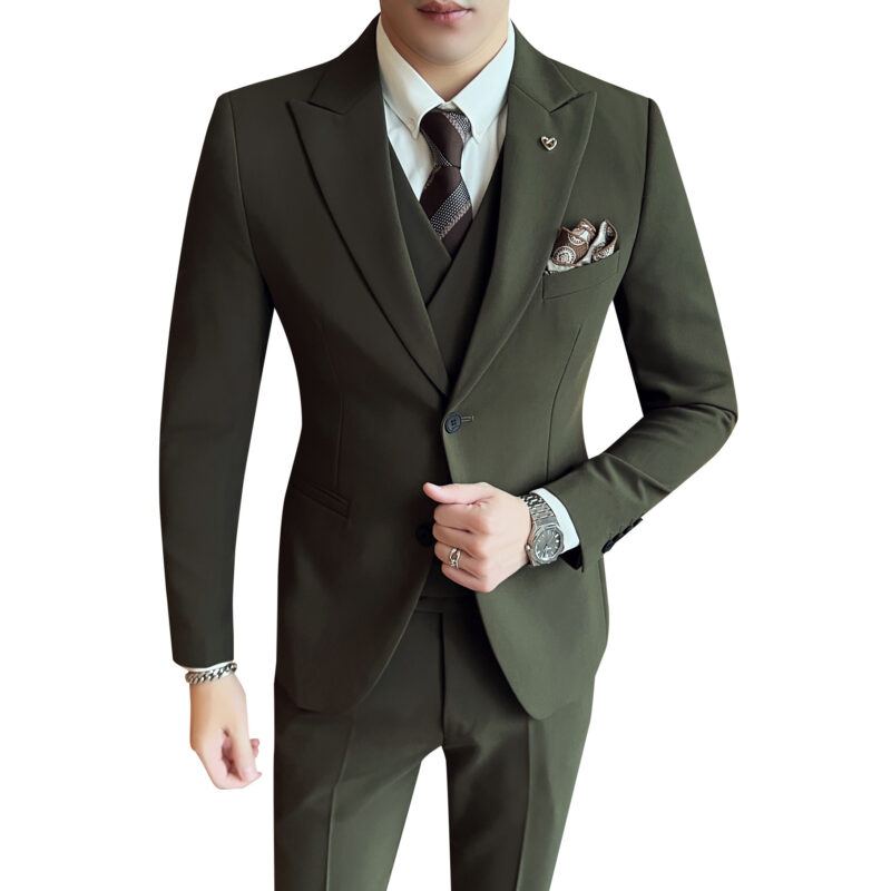 Suit Three-piece Suit Slim Korean Style Double Buckle Solid Color Light Business - Image 3