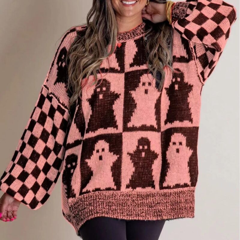 Oversized Halloween Pumpkin Knit Sweater - Image 2