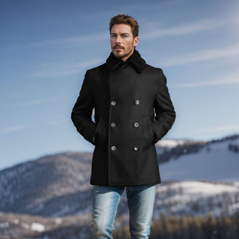 Men's woolen coat with double breasted cotton cashmere jacket - Image 4