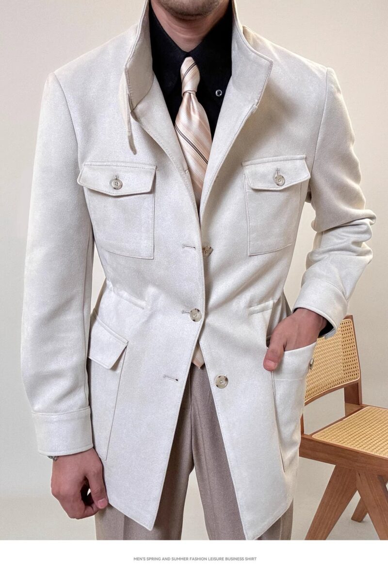 Spring Italian Suede Stand Collar Safari Jacket Jacket - Image 4