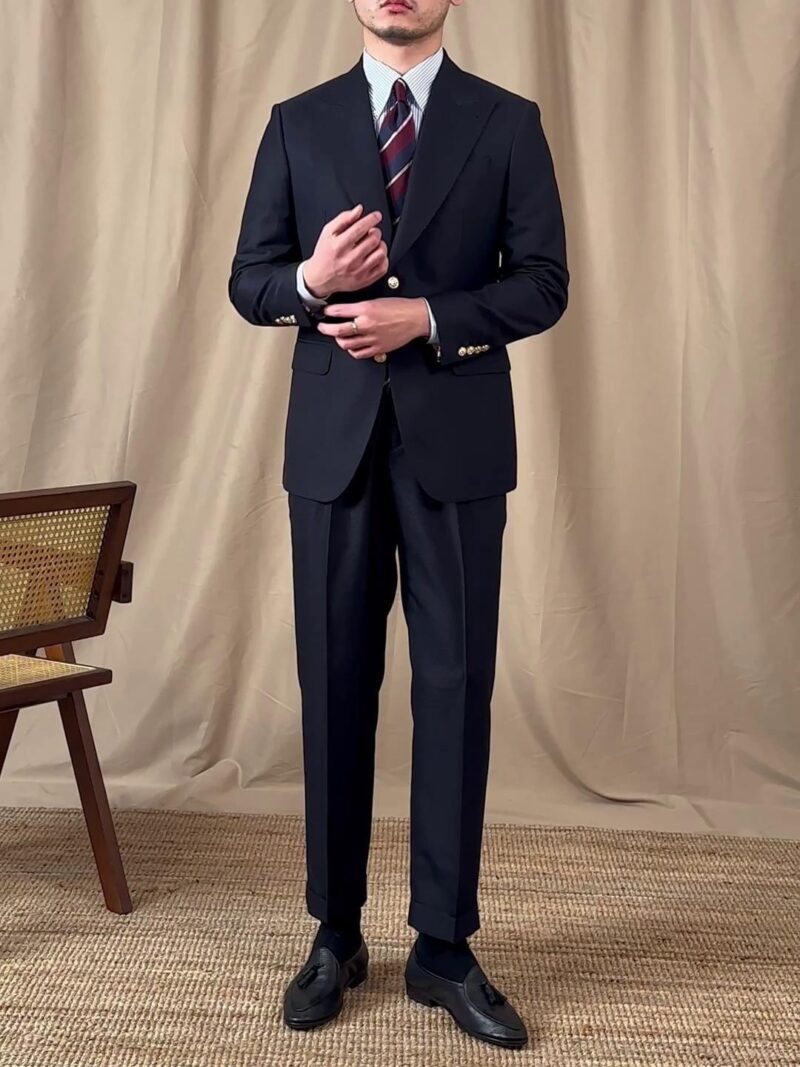 Men's Casual Gentleman Lapel Navy Blue Slim Three-piece Suit