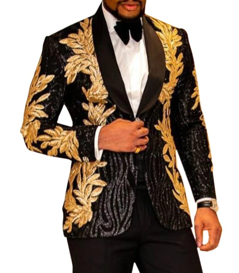 Men's Gold Sequin Applique Suit Casual Suit Jacket - Image 5