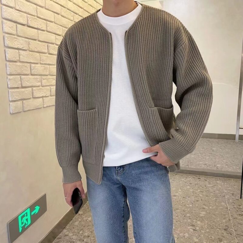 Men Zip Up Knitted Cardigan Lined Funnel Neck Jumper Sweater Pockets Coat All Seasons Comfortable Soft Long Sleeve - Image 8