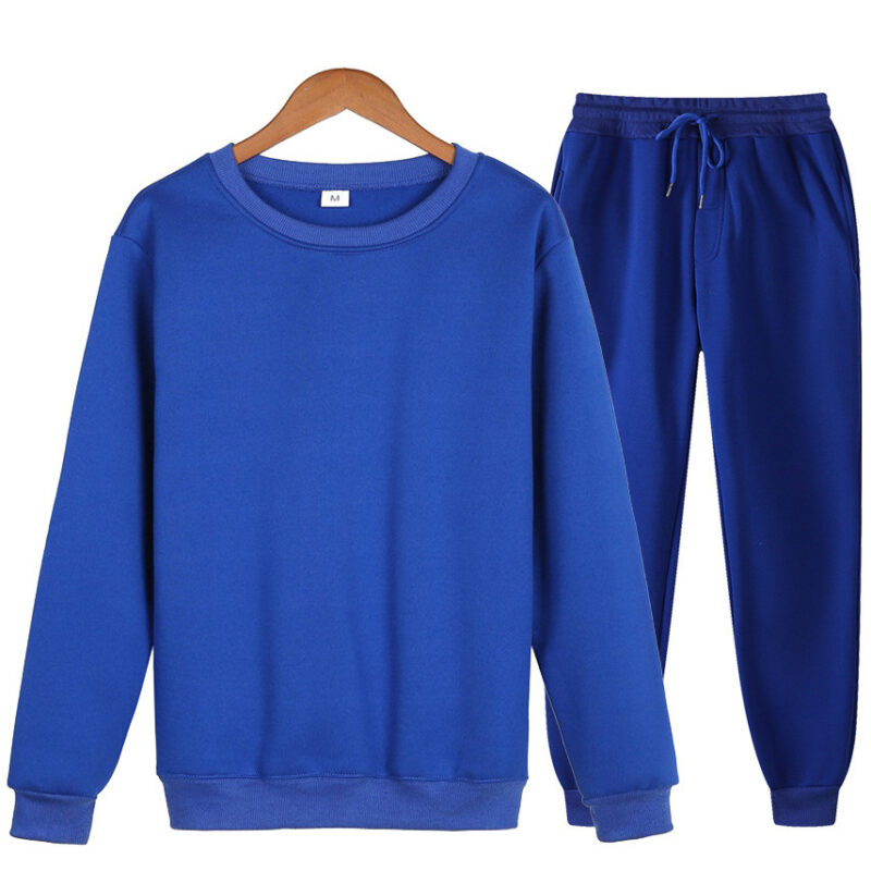 Solid Color Loose Trendy Round Neck Autumn Winter Sweater Suit Men - Image 5