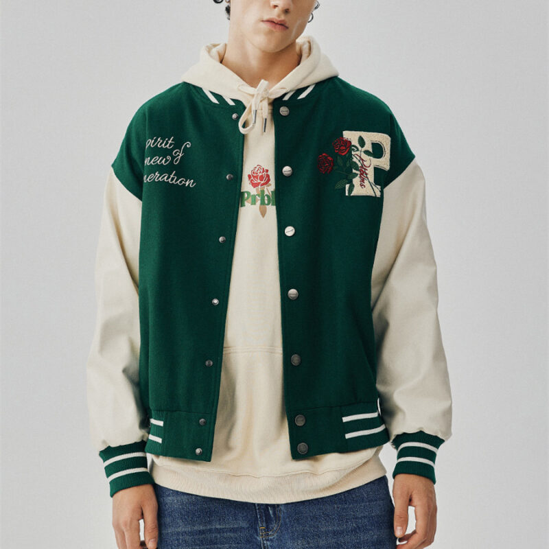 Rose Embroidered Baseball Uniform Loose High Street Jacket