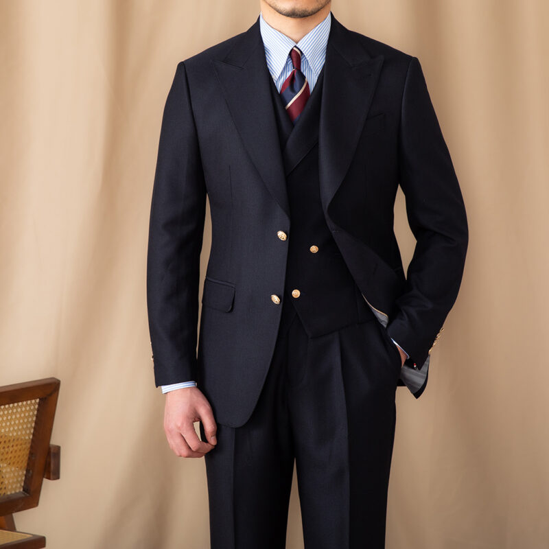 Men's Casual Gentleman Lapel Navy Blue Slim Three-piece Suit - Image 7