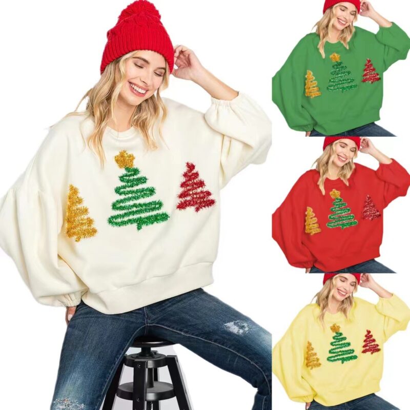 Women's Christmas Tree Casual Pullover Long Sleeve Sweater - Image 8