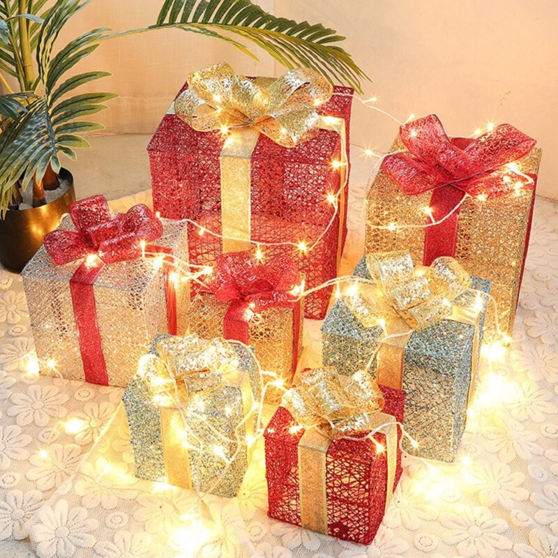 Gold LED Christmas Gift Box Trio - Image 2