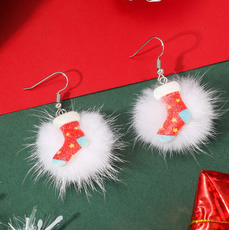 Winter Snowflake Hair Ball Earrings Ins Cute Christmas Elk Santa Claus Stock Element Earrings Women Jewelry - Image 4