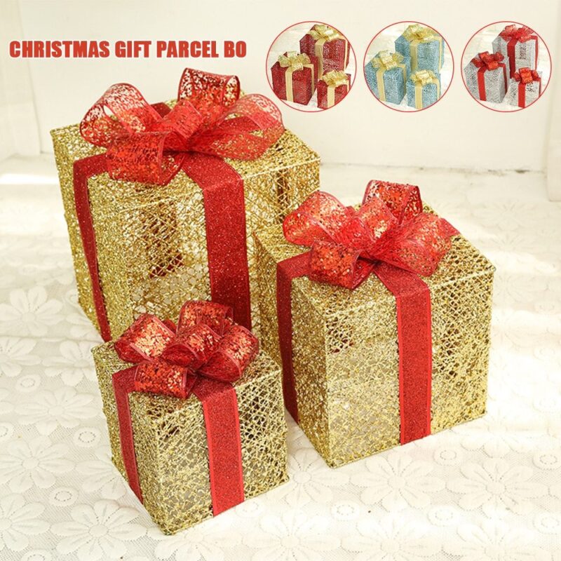 Gold LED Christmas Gift Box Trio