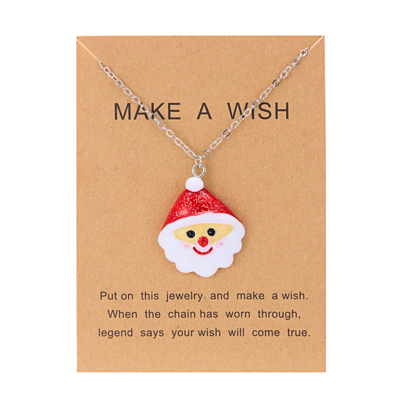 Cute Cartoon Resin Necklace Christmas Snowman Santa Claus Pendant Clavicle Chain Necklace For Women Jewelry - Image 3