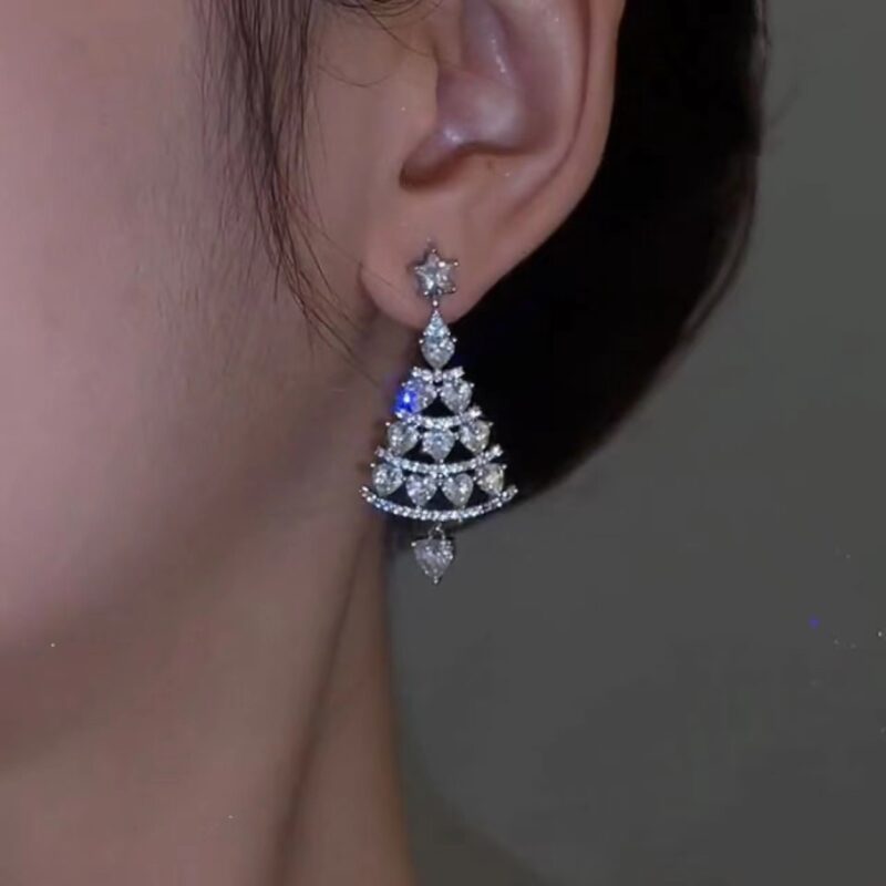 Women's High-quality Silver Needle Christmas Tree Earrings - Image 5