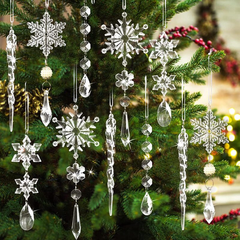 10pcs Christmas Tree Hanging Pendants Acrylic Ice Strip Snow Ceiling Xmas Ornaments New Year Christmas Decoration Home Decor - Image 10