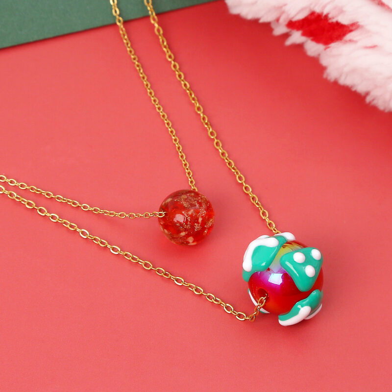 Christmas Luminous Necklace Fashion Niche Christmas Tree Santa Claus Round Bead Double-layer Necklace For Women Jewelry - Image 9