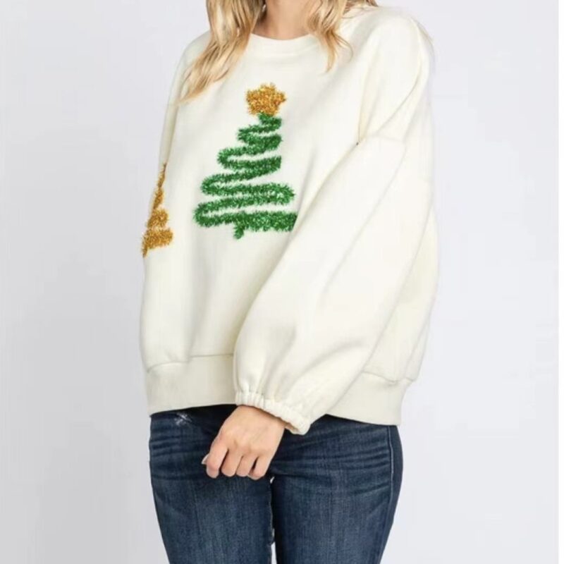 Women's Christmas Tree Casual Pullover Long Sleeve Sweater - Image 4