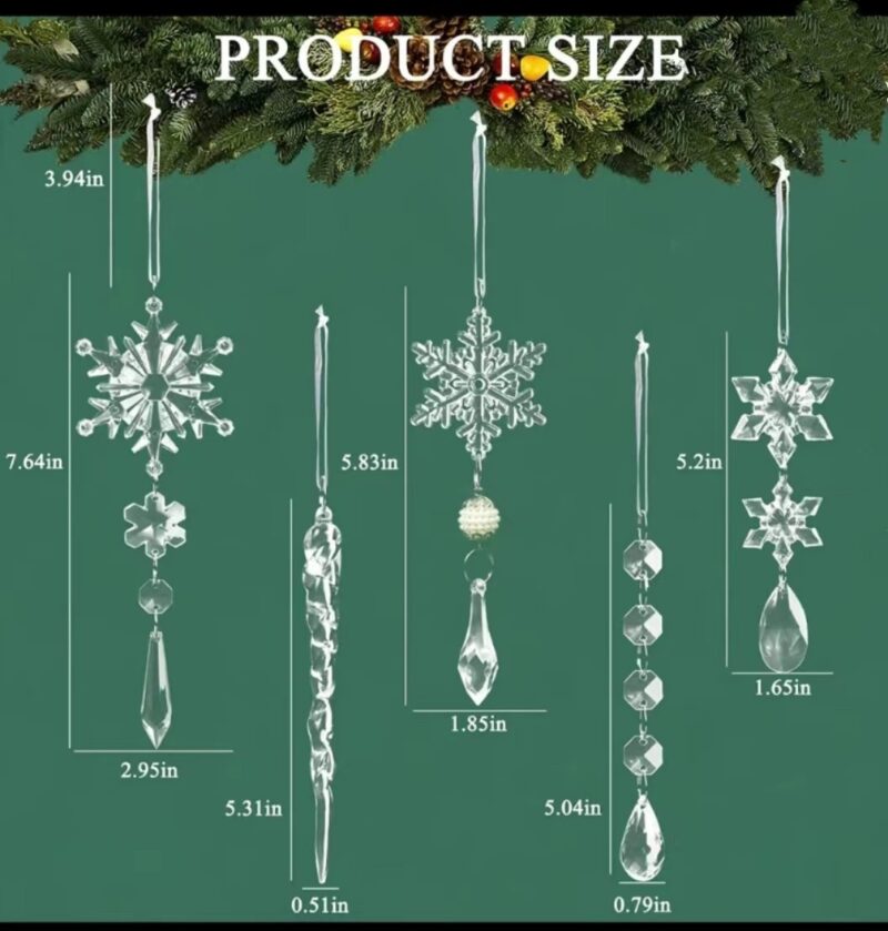 10pcs Christmas Tree Hanging Pendants Acrylic Ice Strip Snow Ceiling Xmas Ornaments New Year Christmas Decoration Home Decor - Image 6