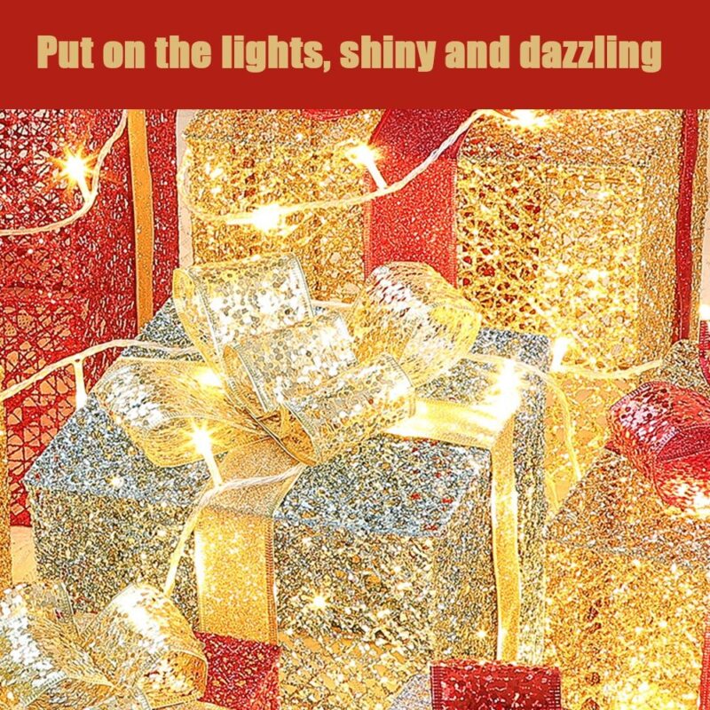 Gold LED Christmas Gift Box Trio - Image 7