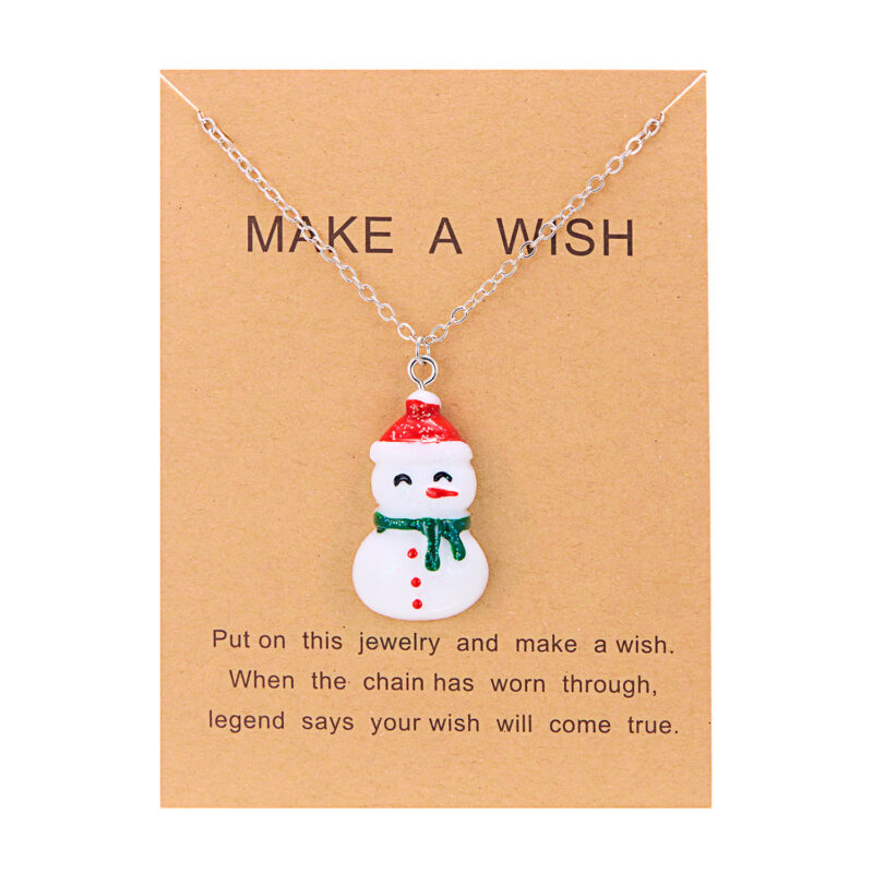 Cute Cartoon Resin Necklace Christmas Snowman Santa Claus Pendant Clavicle Chain Necklace For Women Jewelry - Image 2