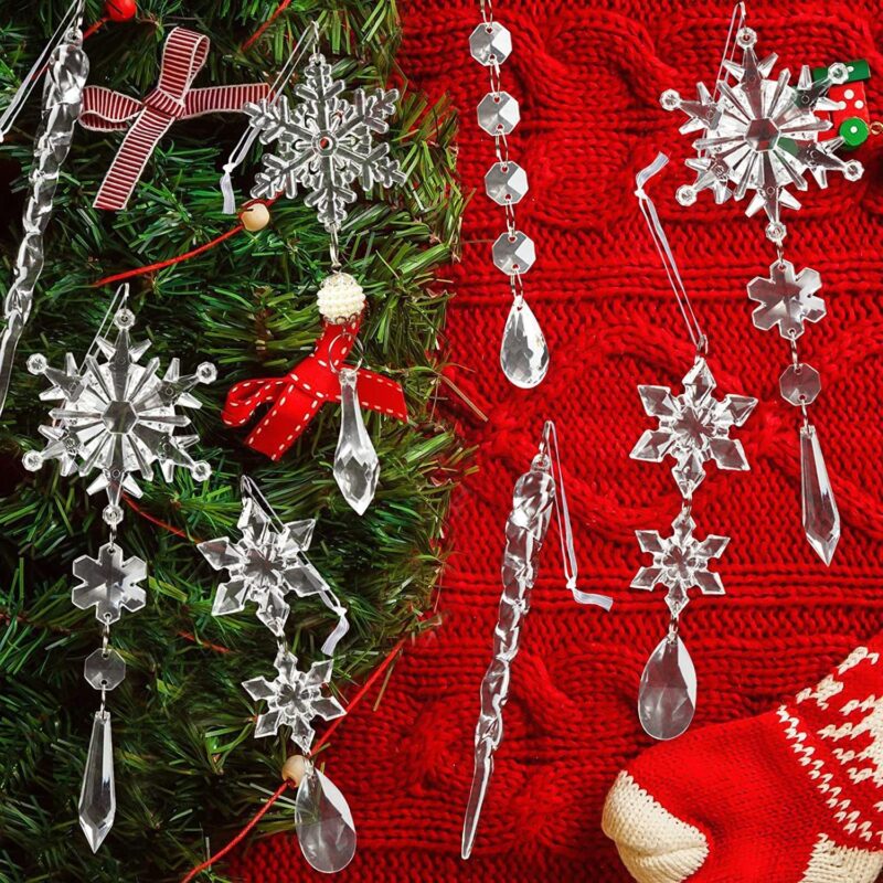 10pcs Christmas Tree Hanging Pendants Acrylic Ice Strip Snow Ceiling Xmas Ornaments New Year Christmas Decoration Home Decor - Image 5