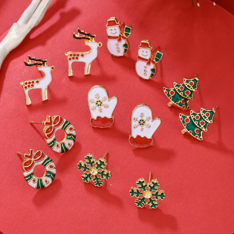 Christmas Stud Combination Suit Snowflake Elk Earrings - Image 8