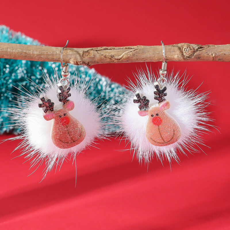 Winter Snowflake Hair Ball Earrings Ins Cute Christmas Elk Santa Claus Stock Element Earrings Women Jewelry - Image 8