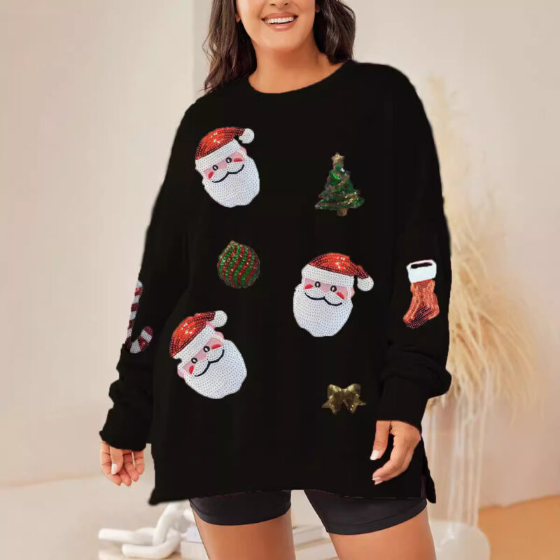 Women's Christmas Sequined Top Loose Casual Long Sleeves Sweater - Image 7