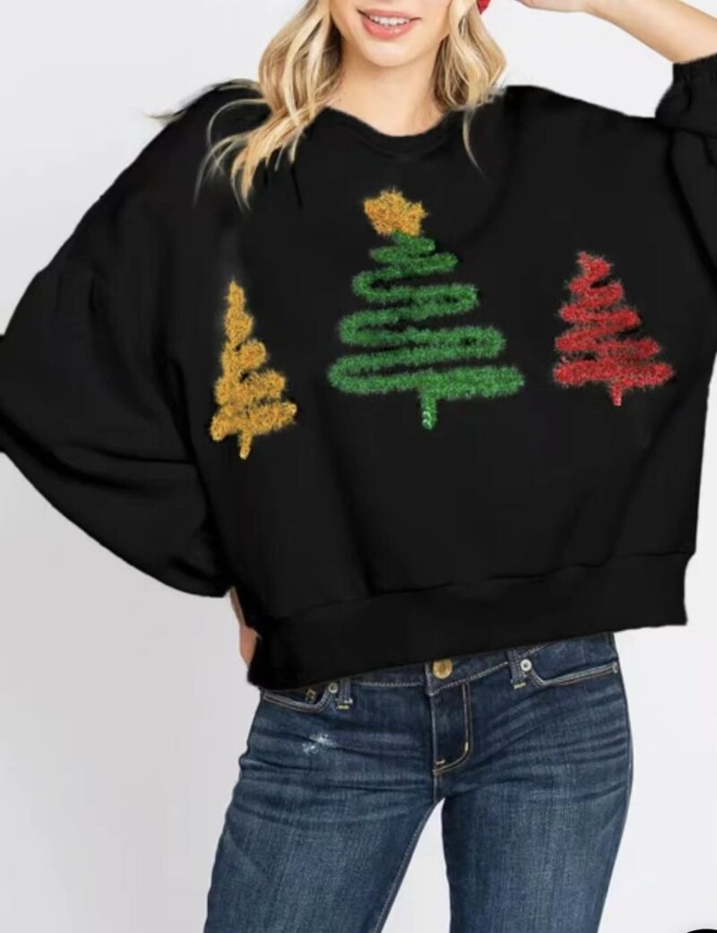 Women's Christmas Tree Casual Pullover Long Sleeve Sweater - Image 5