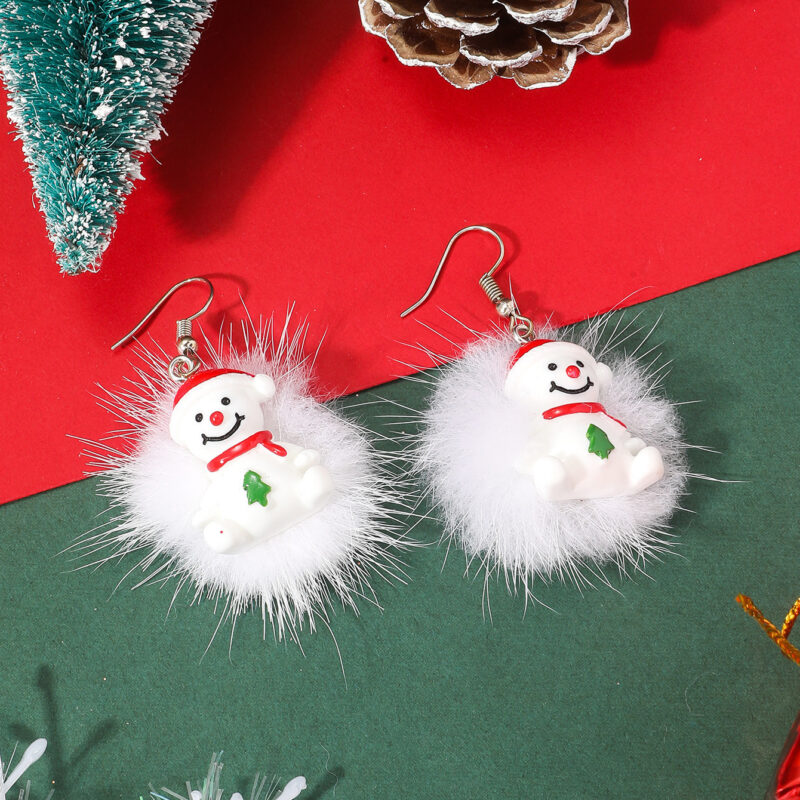 Winter Snowflake Hair Ball Earrings Ins Cute Christmas Elk Santa Claus Stock Element Earrings Women Jewelry - Image 9